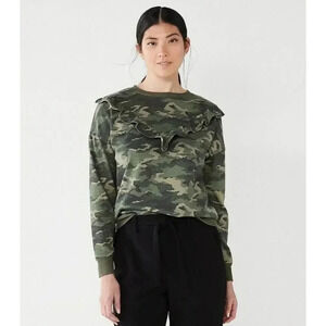 {Nine West} Ruffle Yoke Sweatshirt in Camo Print